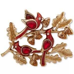 Elegant Gold and Red Bird Brooch